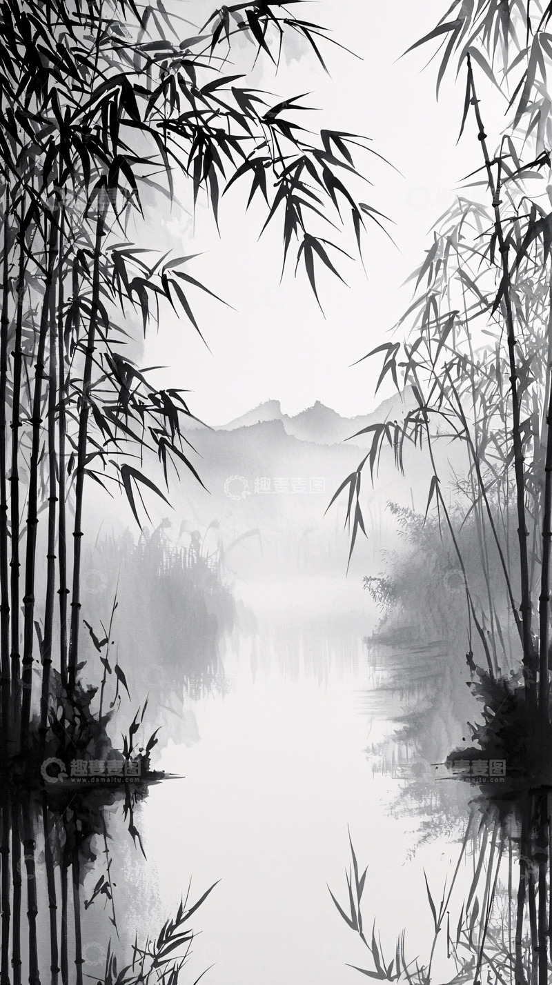 高清大图下载【趣麦麦图】水墨画竹林