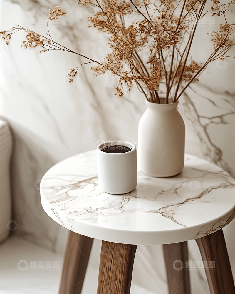 高清大图下载【趣麦麦图】大理石纹圆形小边桌