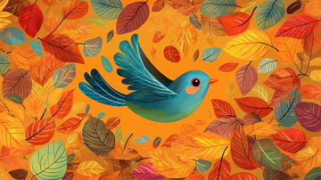 秋叶围绕的蓝色小鸟