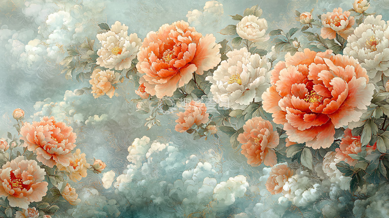 高清大图下载【趣麦麦图】水墨风格牡丹花壁纸