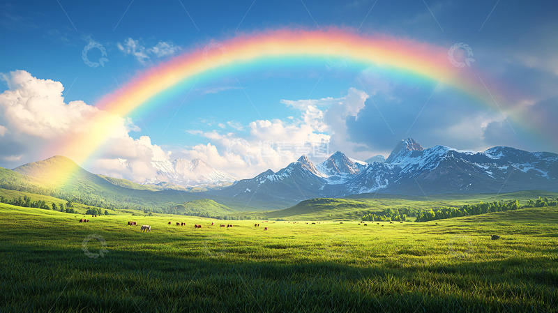 高清大图下载【趣麦麦图】彩虹山峦田园风景