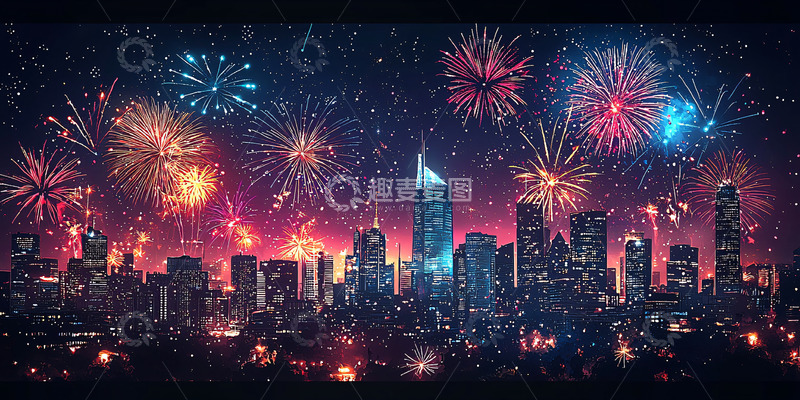 高清大图下载【趣麦麦图】城市夜景烟花