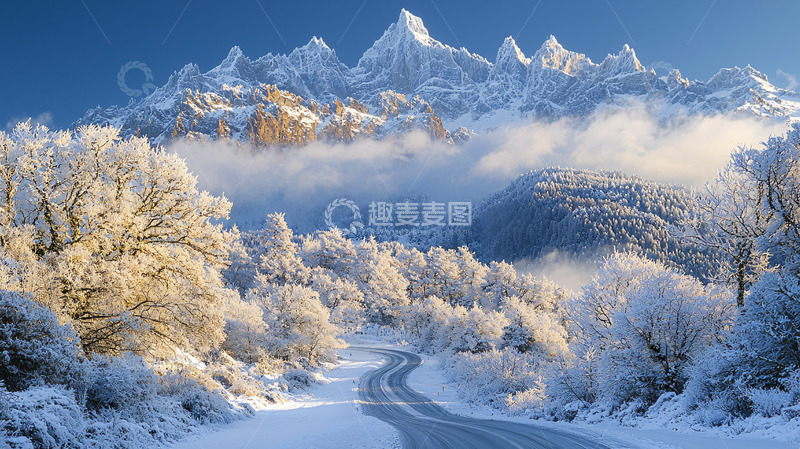 高清大图下载【趣麦麦图】雪山下的冬日公路