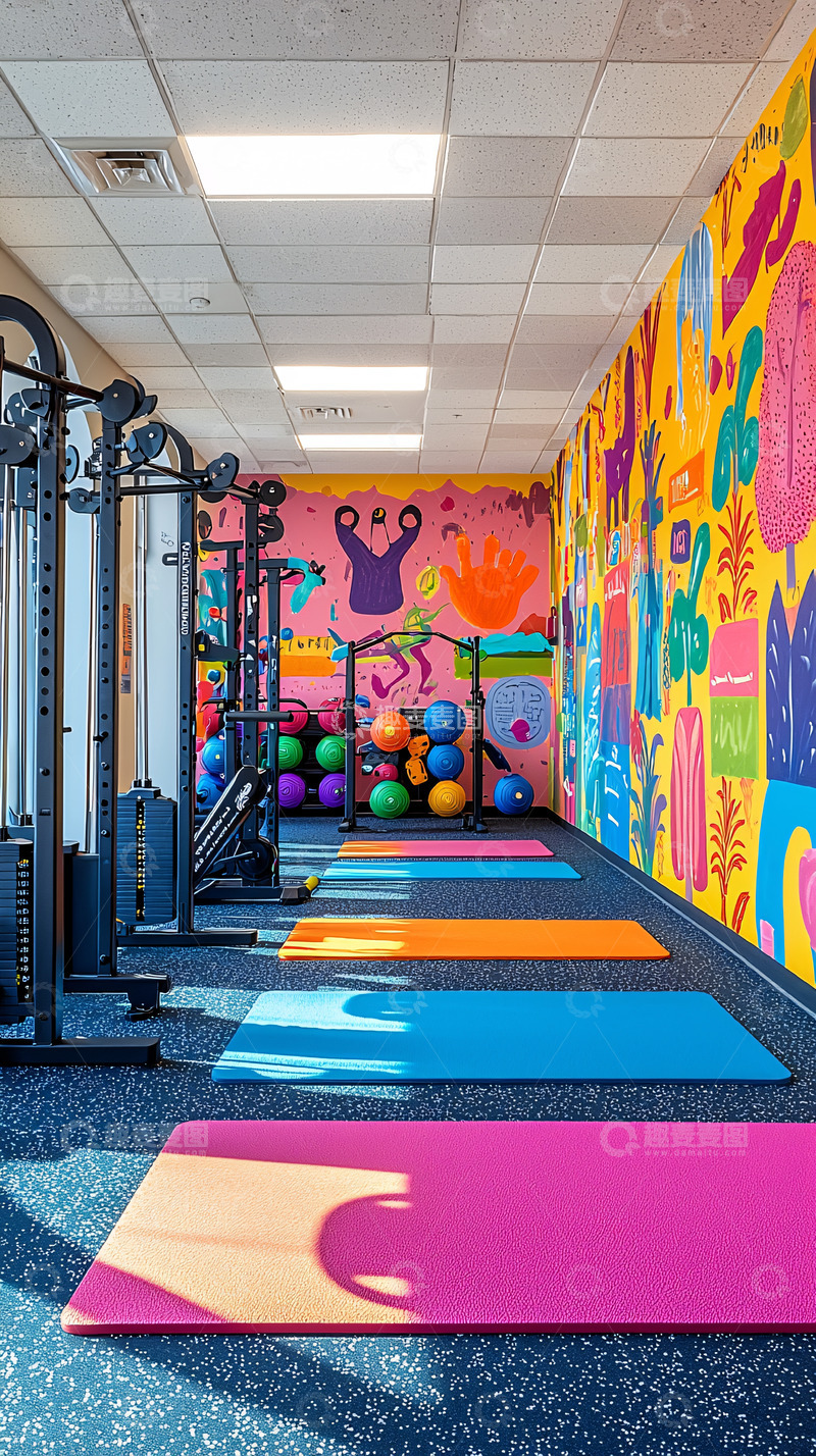 高清大图下载【趣麦麦图】色彩鲜艳的健身房一角
