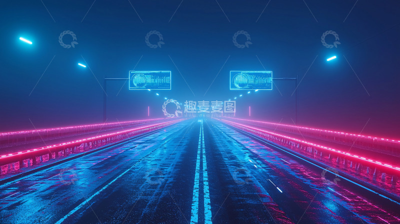 高清大图下载【趣麦麦图】蓝光霓虹灯公路