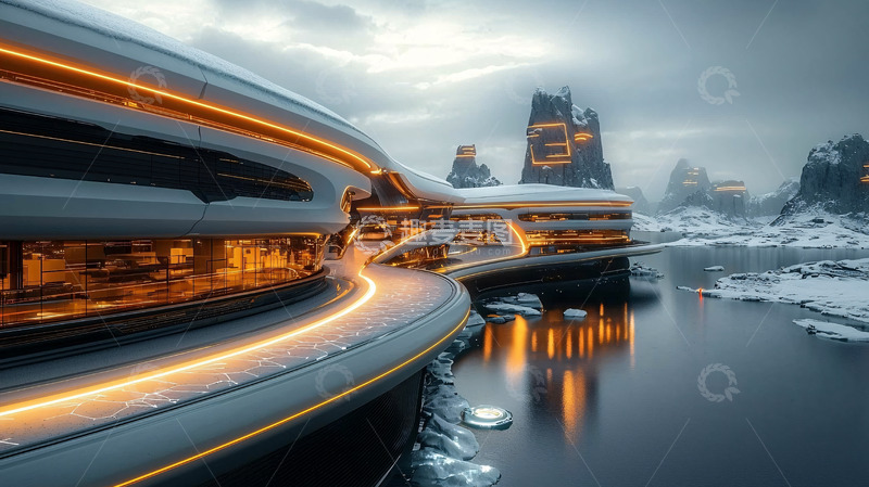 高清大图下载【趣麦麦图】未来感雪景建筑