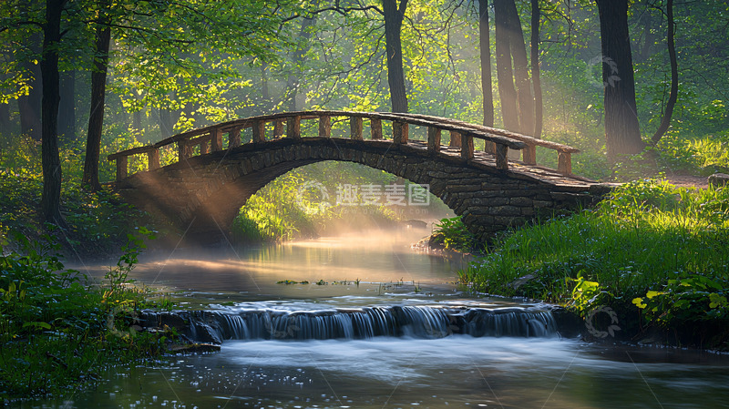 高清大图下载【趣麦麦图】清晨森林小桥流水