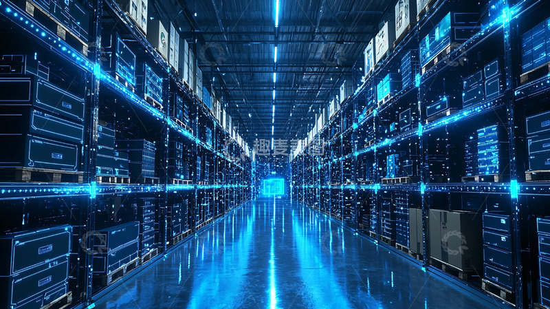 高清大图下载【趣麦麦图】蓝色科技感服务器机房