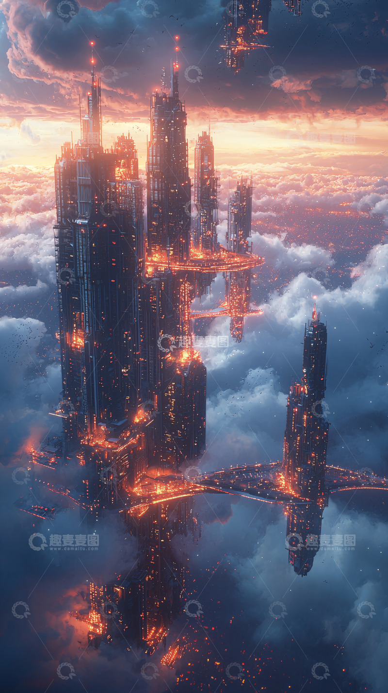 高清大图下载【趣麦麦图】漂浮城市在云层之上