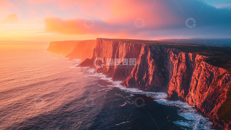 高清大图下载【趣麦麦图】壮丽日落下的红色悬崖