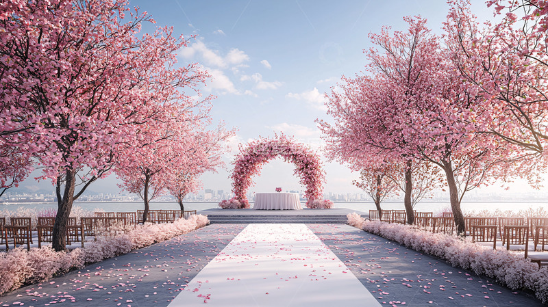 高清大图下载【趣麦麦图】粉色樱花婚礼拱门