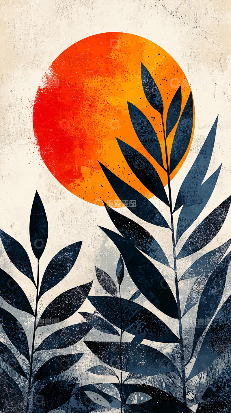 高清大图下载【趣麦麦图】日落植物剪影