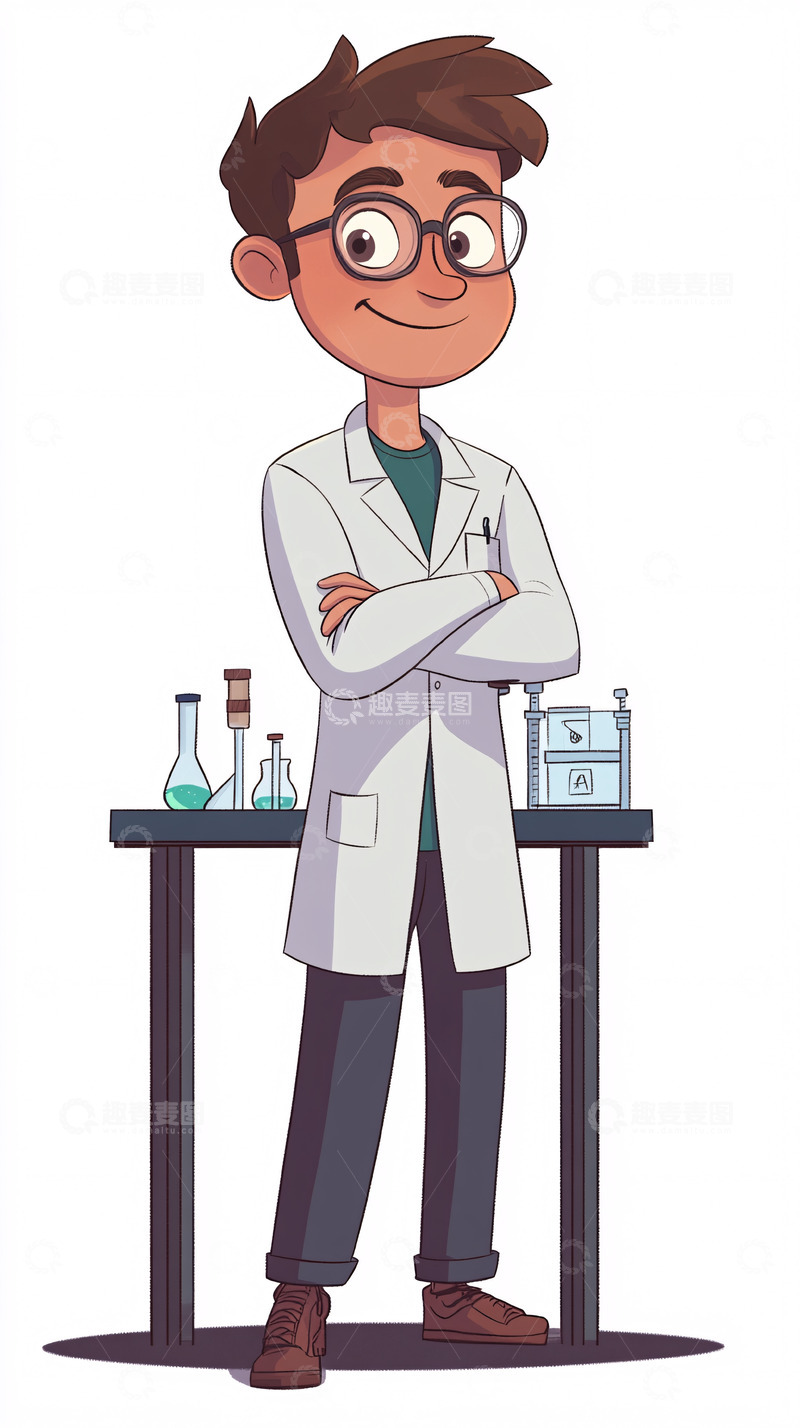 高清大图下载【趣麦麦图】自信的卡通科学家