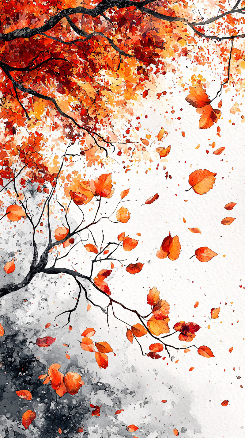 高清大图下载【趣麦麦图】秋叶飘落水彩画
