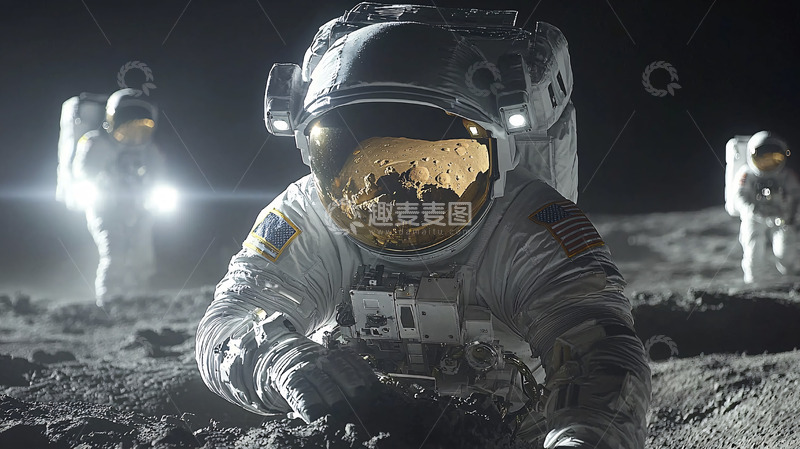 高清大图下载【趣麦麦图】宇航员在月球表面作业