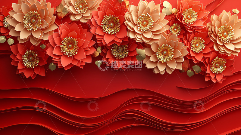 高清大图下载【趣麦麦图】红色纸艺花卉背景