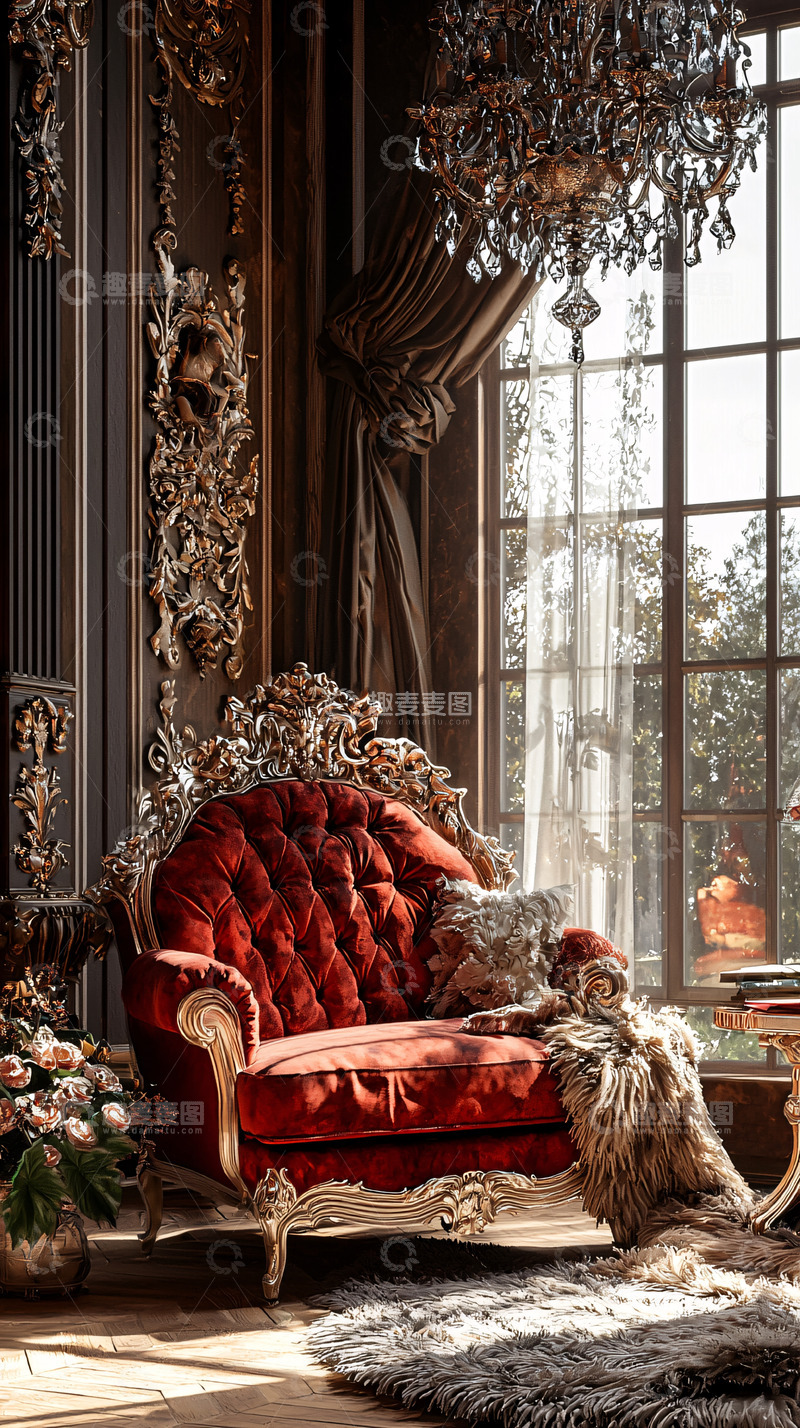 高清大图下载【趣麦麦图】欧式宫廷红丝绒沙发