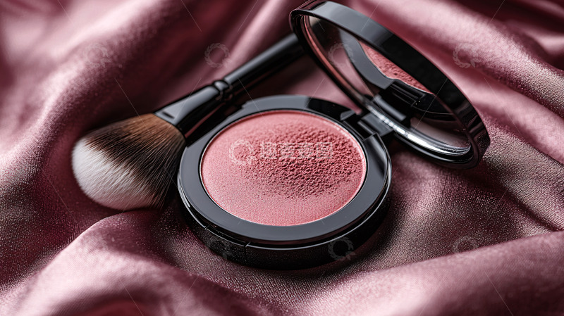 高清大图下载【趣麦麦图】腮红和化妆刷放在丝绸上