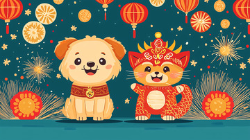 新年快乐狗狗猫咪