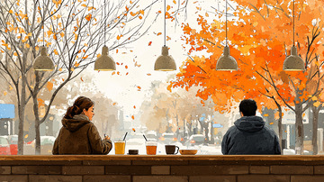 秋日午后咖啡店情侣