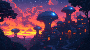 梦幻巨型蘑菇屋村庄