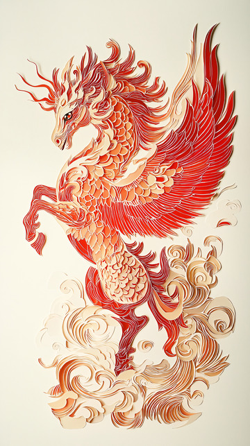 红色飞马剪纸