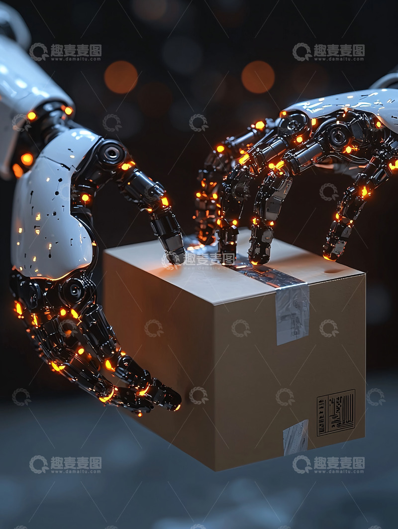 高清大图下载【趣麦麦图】机器人递送包裹