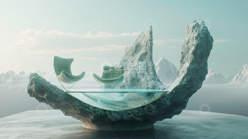 高清大图下载【趣麦麦图】冰川上的透明座椅