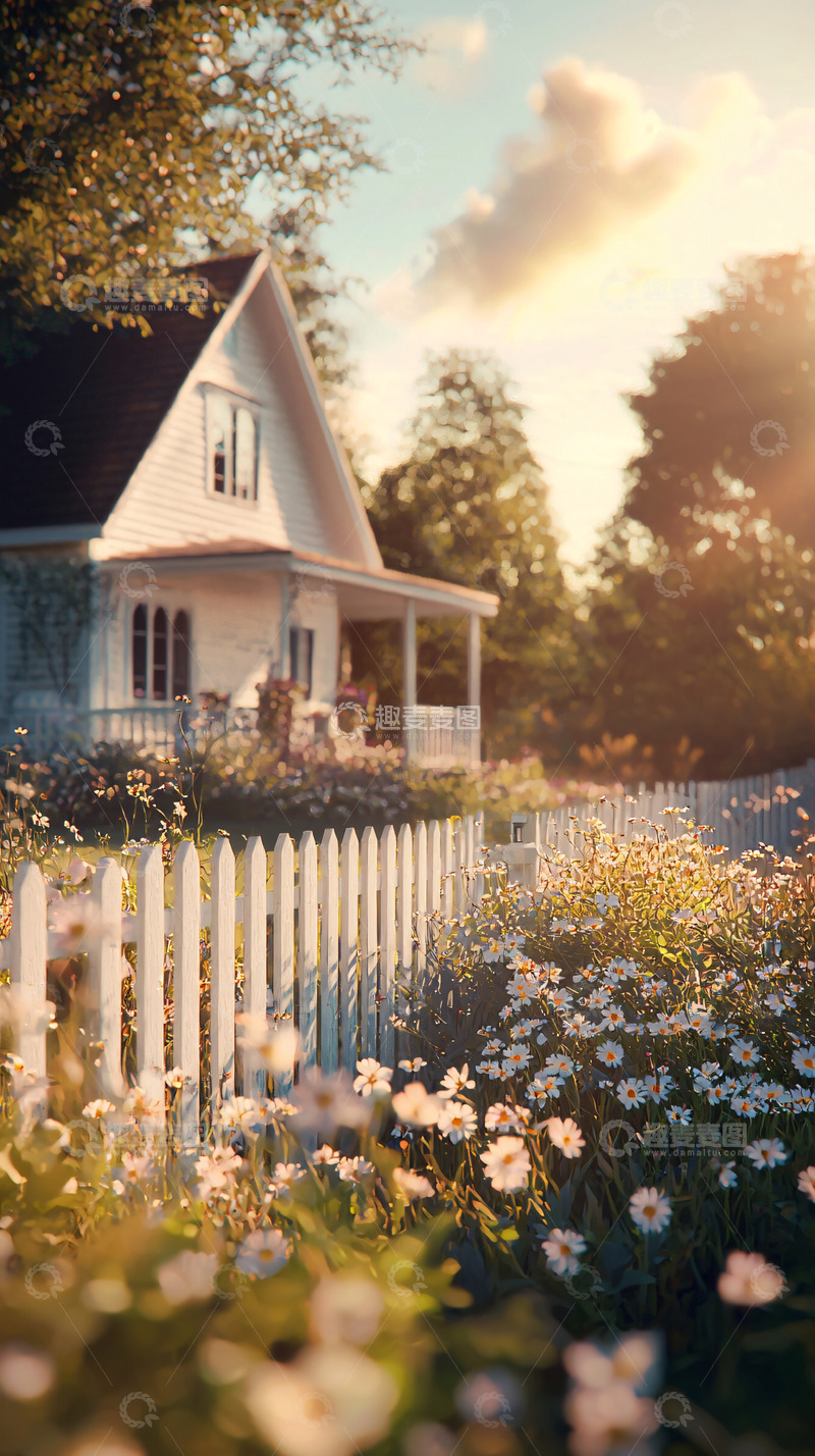 高清大图下载【趣麦麦图】阳光下的白色小木屋