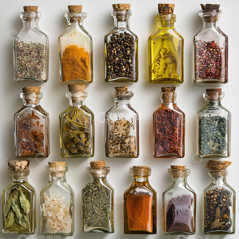 高清大图下载【趣麦麦图】小瓶子里的香料和调味品