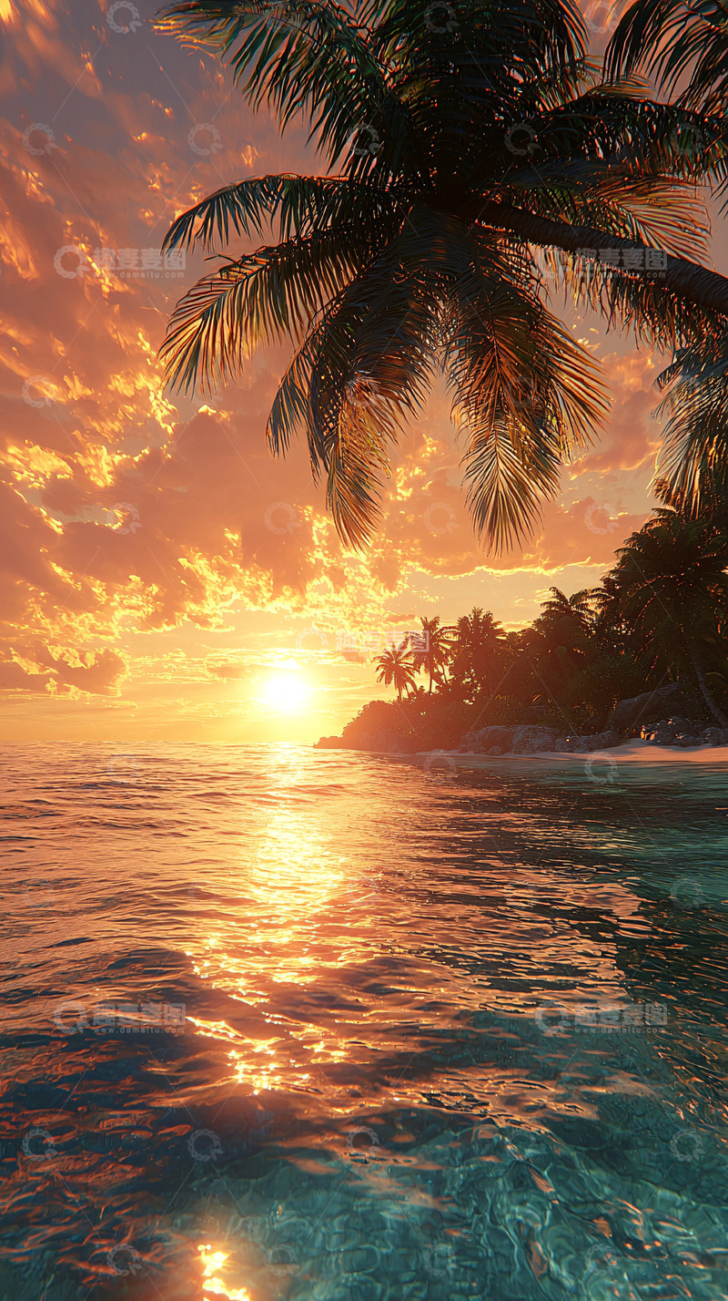 高清大图下载【趣麦麦图】热带海滩日落