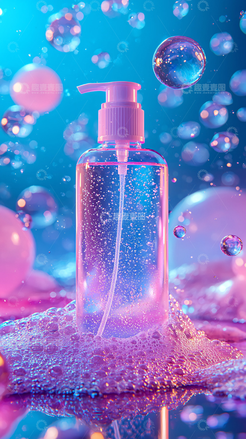高清大图下载【趣麦麦图】粉色液体瓶和气泡