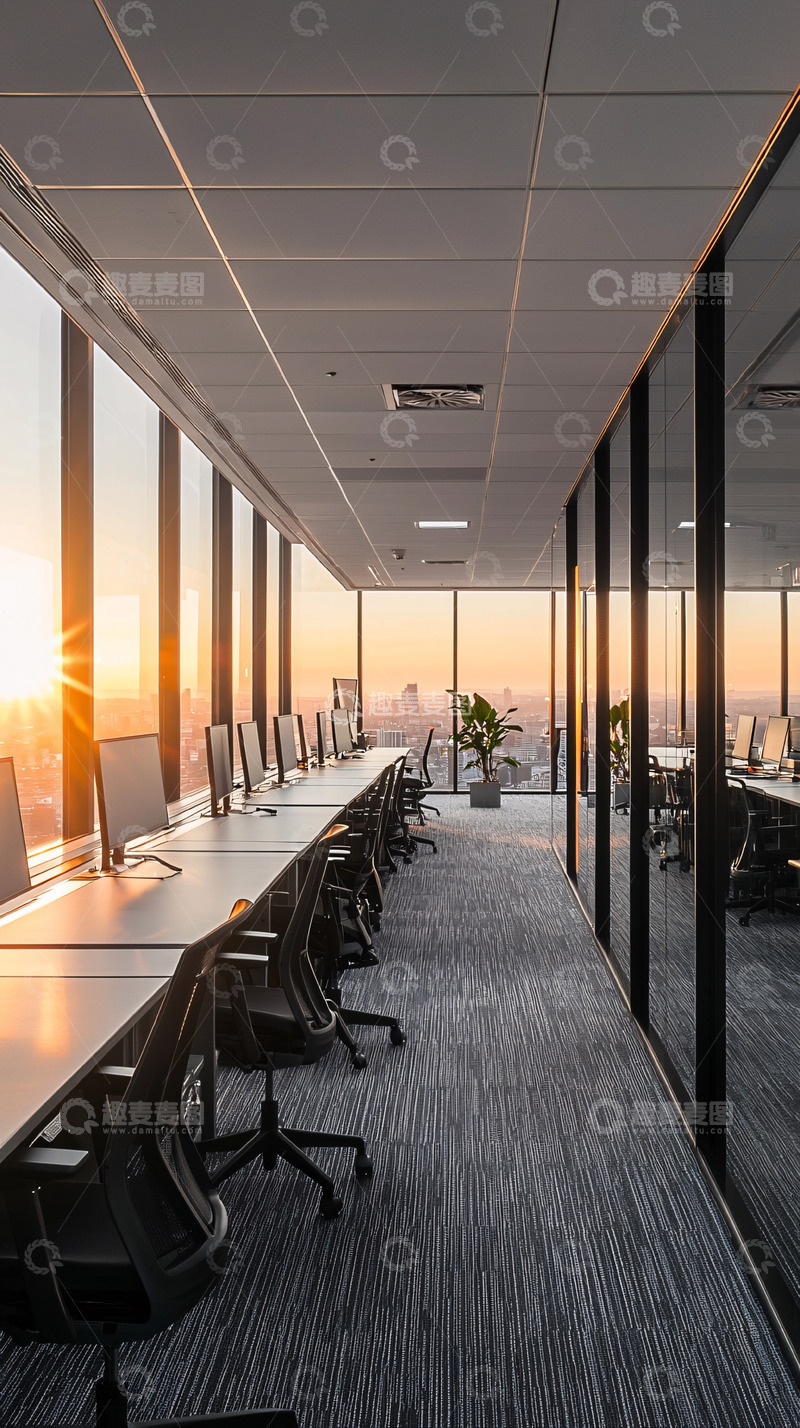 高清大图下载【趣麦麦图】现代化办公室夕阳景色