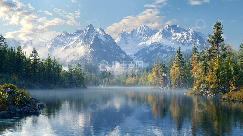 高清大图下载【趣麦麦图】雪山湖泊风景