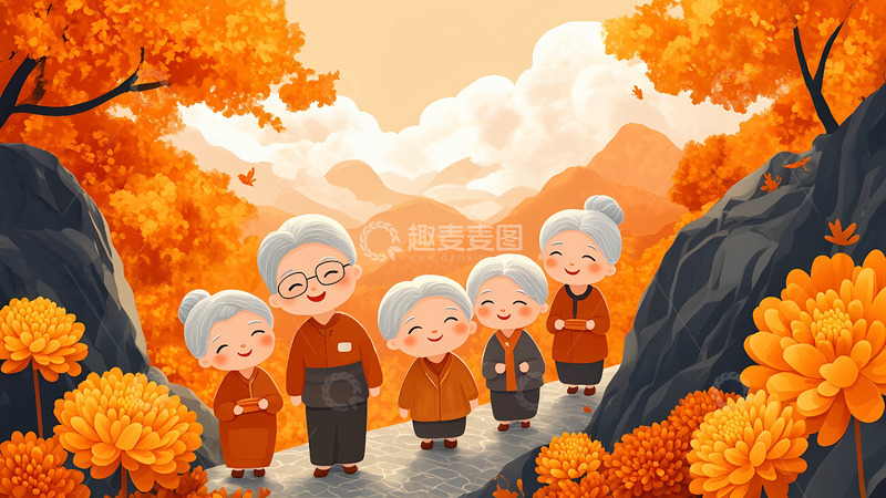 高清大图下载【趣麦麦图】卡通手绘重阳节敬老插画背景1