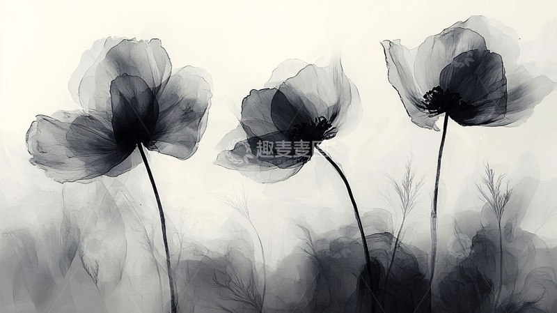 高清大图下载【趣麦麦图】黑白罂粟花