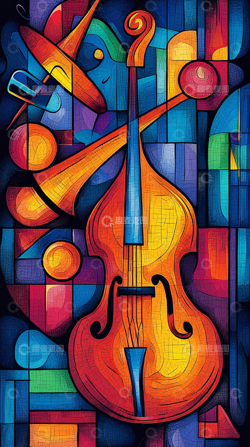高清大图下载【趣麦麦图】抽象乐器绘画