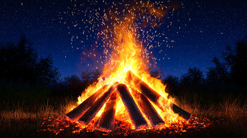 夜空下熊熊燃烧的篝火