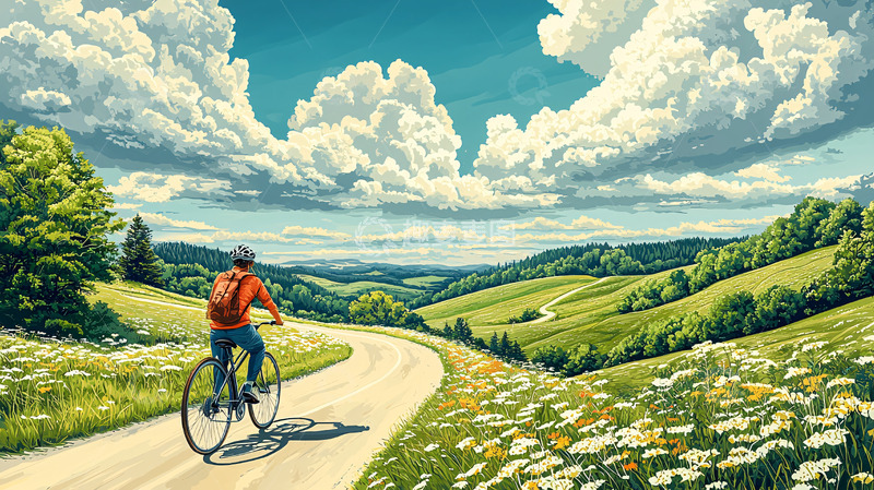 高清大图下载【趣麦麦图】阳光下骑行乡间小路