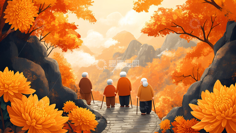 高清大图下载【趣麦麦图】卡通手绘重阳节敬老插画背景