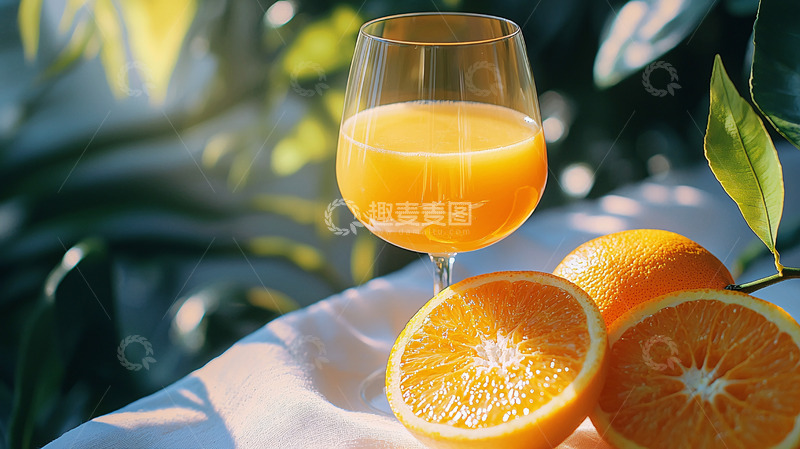 高清大图下载【趣麦麦图】阳光下橙汁和橙子