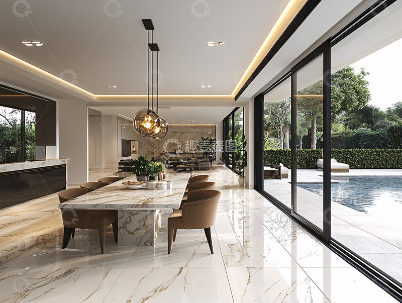 高清大图下载【趣麦麦图】现代轻奢别墅餐厅设计