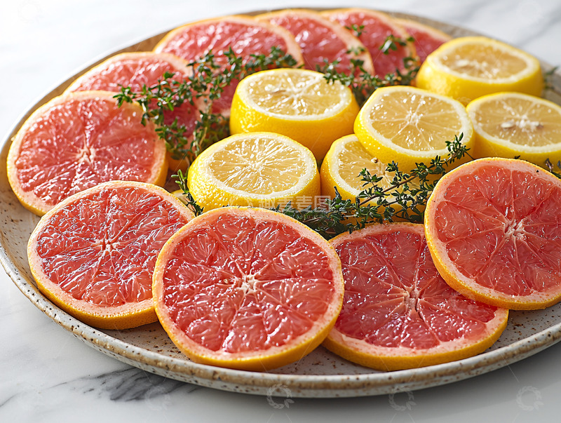 高清大图下载【趣麦麦图】红心柚与柠檬切片摆盘