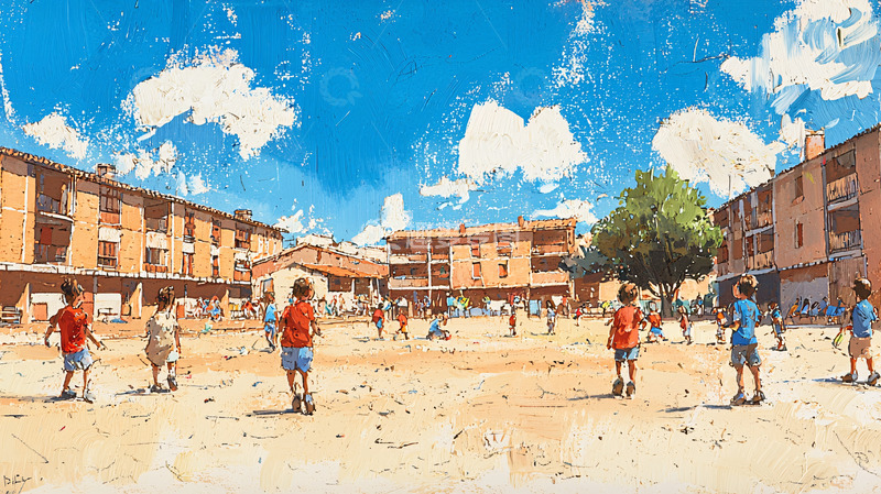 高清大图下载【趣麦麦图】阳光下的小镇足球场