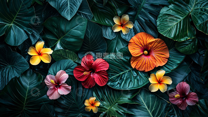 高清大图下载【趣麦麦图】热带植物花卉背景图