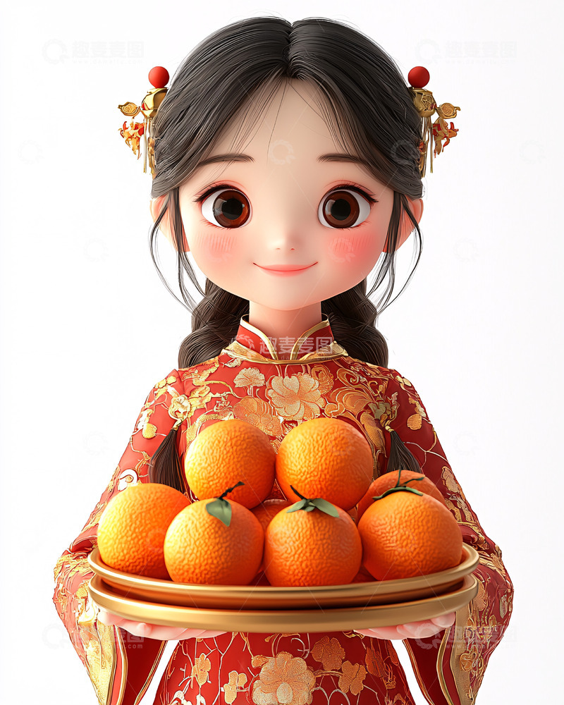 高清大图下载【趣麦麦图】卡通中国女孩