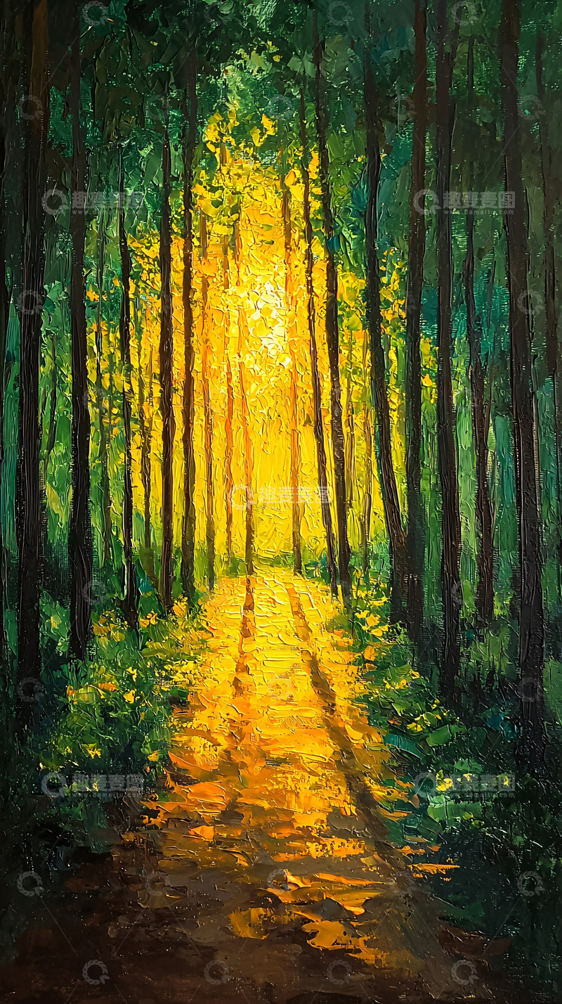 高清大图下载【趣麦麦图】森林小路夕阳