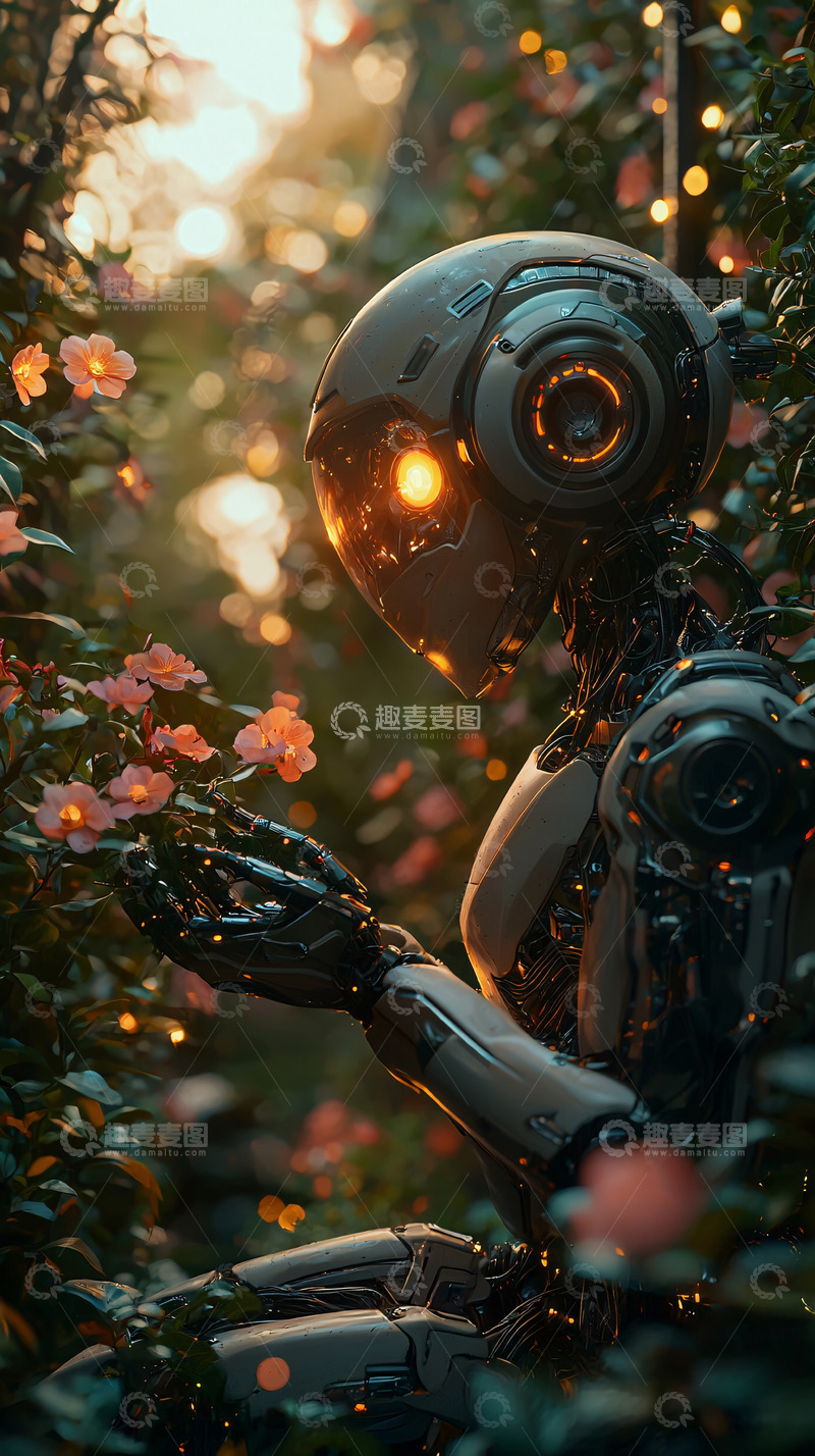 高清大图下载【趣麦麦图】机器人与花朵