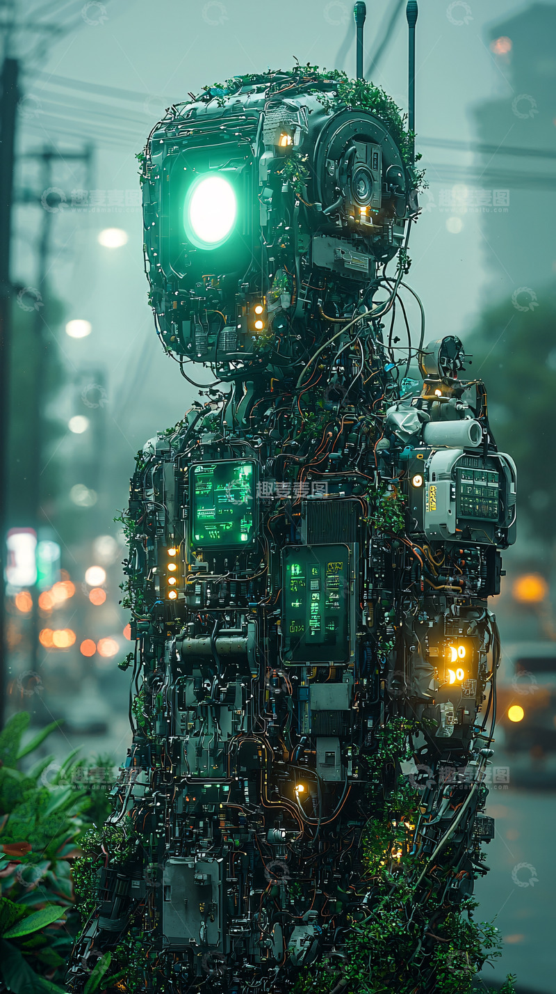 高清大图下载【趣麦麦图】雨夜中的机械生命体