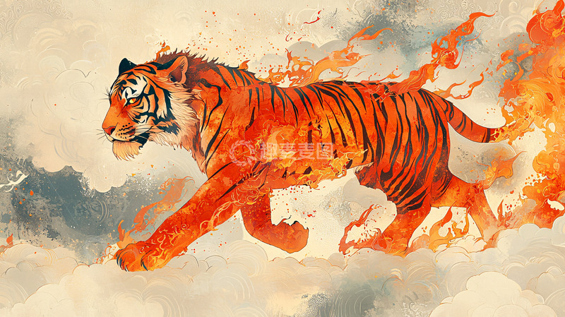 高清大图下载【趣麦麦图】奔跑的火焰老虎